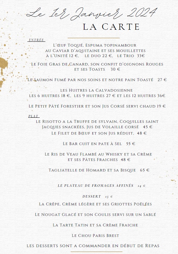 Menu Saint Sylvestre