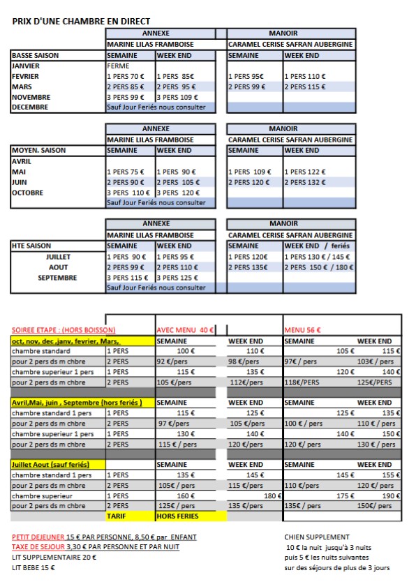 Tarif chambres Le Vieux Tour 2026 le Vieux Tour prix des chambres avril 2026